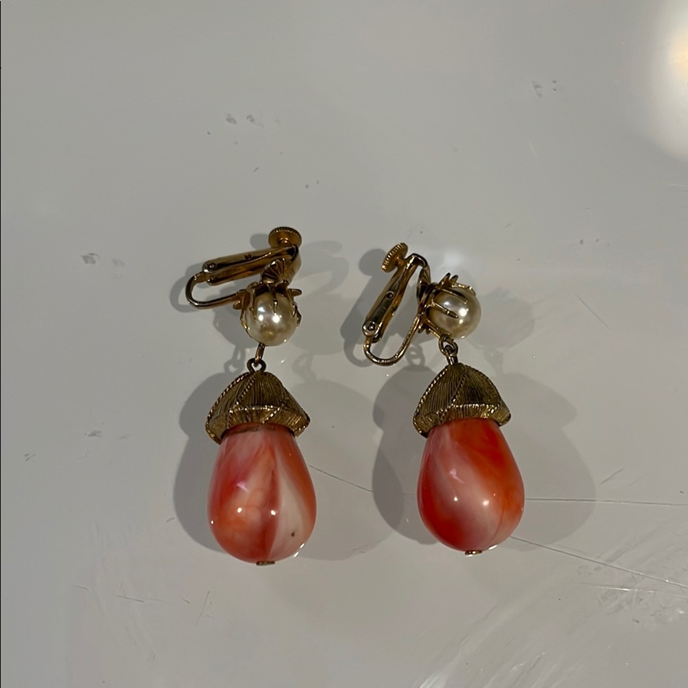 Elegant Gold and Orange Clip-On Earrings
